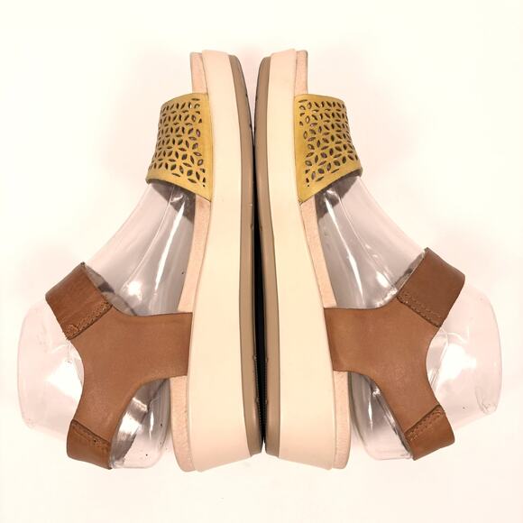 Pikolinos Mykonos Platform Wedge Sandals 39 8.5 Perforated Leather Shoes Yellow - Picture 5 of 11